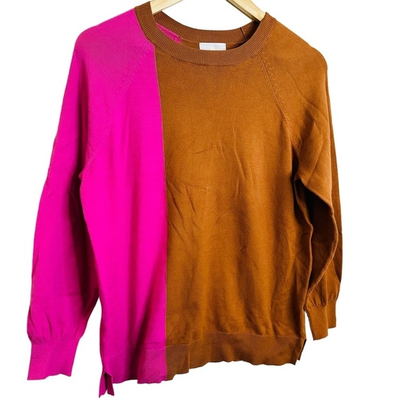 14th & Union Colorblock Sweater Pink Brown Two‎ Tone Striped size M Petite - Picture 4 of 7
